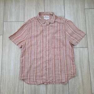 Madewell Easy Fit Mens M Rust White Striped 100% Linen Short Sleeve Button Up